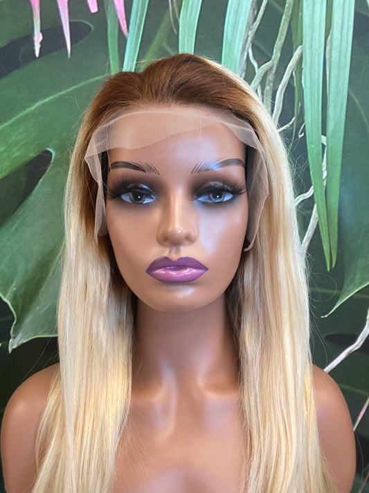 BLONDE W/ #4 ROOTS STRAIGHT FRONTAL LACE WIG